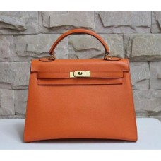 Hermes Kelly 32cm Sac à main en cuir Epsom Orange Or