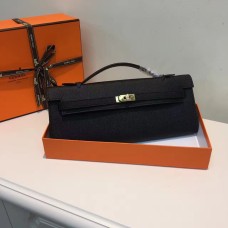 Pochette Hermes Kelly Cut 31cm en cuir Epsom noir