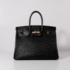 Hermes Birkin 35cm Autruche Sac En Cuir Noir Or