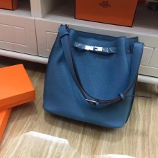 Hermes So Kelly 28cm Togo Sac à bandoulière en cuir bleu argent