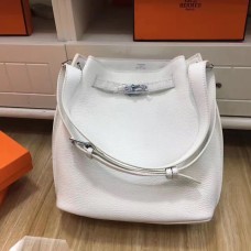 Hermes So Kelly 28cm Togo Sac à bandoulière en cuir blanc argent