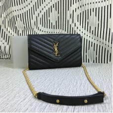 YSL Enveloppe Sac Chaine Cuir Caviar Noir 23cm