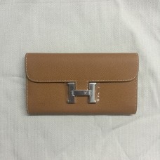 Hermes Epsom Portefeuille En Cuir Camel Argent