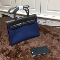 Hermes Herbag 31cm Sac en toile bleu foncé