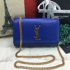 Sac chaîne en cuir lisse YSL 22cm Bleu