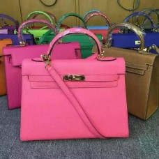 Hermes Kelly 28cm Sac à main en cuir Epsom Lèvres Rose
