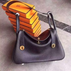 Hermes Lindy 30cm Sac à main Noir Or