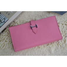 Portefeuille Hermes en cuir de veau H005 H Rose