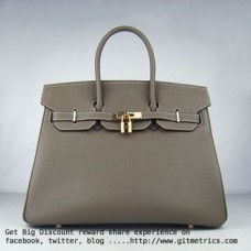 Hermes Birkin 35cm veine peau de bovin Sacs à main kaki foncé doré