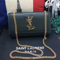 New YSL Chain Bag 24cm Cuir Caviar Vert Foncé
