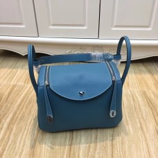 Hermes Lindy 30cm Sac à main Bleu Argent