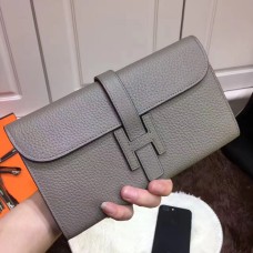 Hermes Jige Portefeuille Togo Cuir Gris