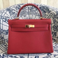 Hermes Kelly 28cm Sac Togo Cuir Rouge Or