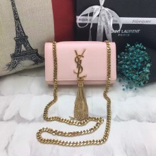 YSL Petit Sac en Cuir à Chaîne Tassel 17cm Or Rose Clair