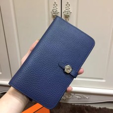 Hermes Dogon Portefeuille Togo Cuir H001 Bleu Foncé