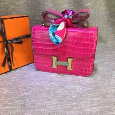 Hermes Constance 23cm Cuir Croco Rose