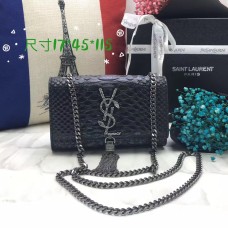 YSL Petit Sac Chaîne Tassel 17cm Serpent Noir Argent