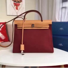 Hermes Herbag 31cm Sac Toile Bordeaux