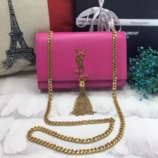 YSL Sac à Chaîne Pompon 22cm Cuir Lisse Or Rose