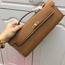 Pochette Hermes Kelly Cut 31cm en cuir Epsom Marron