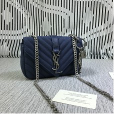 YSL Petit Sac Chaîne Enveloppe Chèvre Bleu 18cm