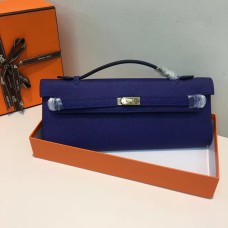 Pochette Hermes Kelly Cut 31cm en cuir Epsom bleu électrique