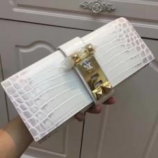 Pochette Hermes Medor 29cm Croco Blanc