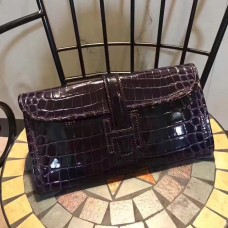 Pochette Hermes Jige 29cm Croco Violet Foncé