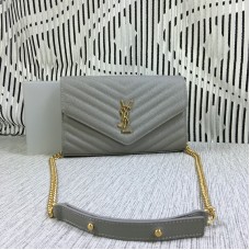 YSL Sac Enveloppe Chaine Cuir Caviar Gris 23cm