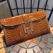 Pochette Hermes Jige 29cm Croco Camel