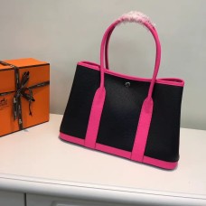 Hermes Garden Party 36cm Sac à main en cuir noir rose vif