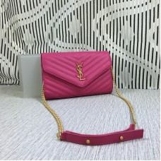 YSL Enveloppe Sac Chaîne Cuir Caviar Rose 23cm