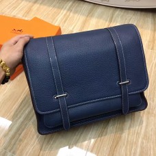 Hermes Steve Hommes Crossbody Sac En Cuir Bleu Foncé