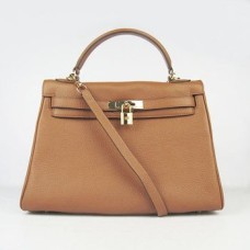 Hermes Kelly 32cm Togo cuir 6108 café clair doré