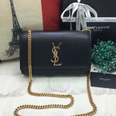 YSL Sac Chaîne Cuir Lisse 22cm Or Noir