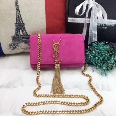 YSL Small Tassel Chain Bag 17cm Cuir Daim Rose