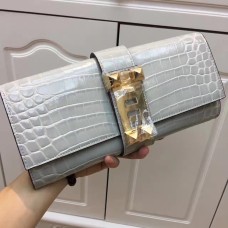 Pochette Hermes Medor 29cm Gris Croco