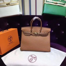 Hermes Birkin 35cm veine peau de bovin Sacs à main café clair argent